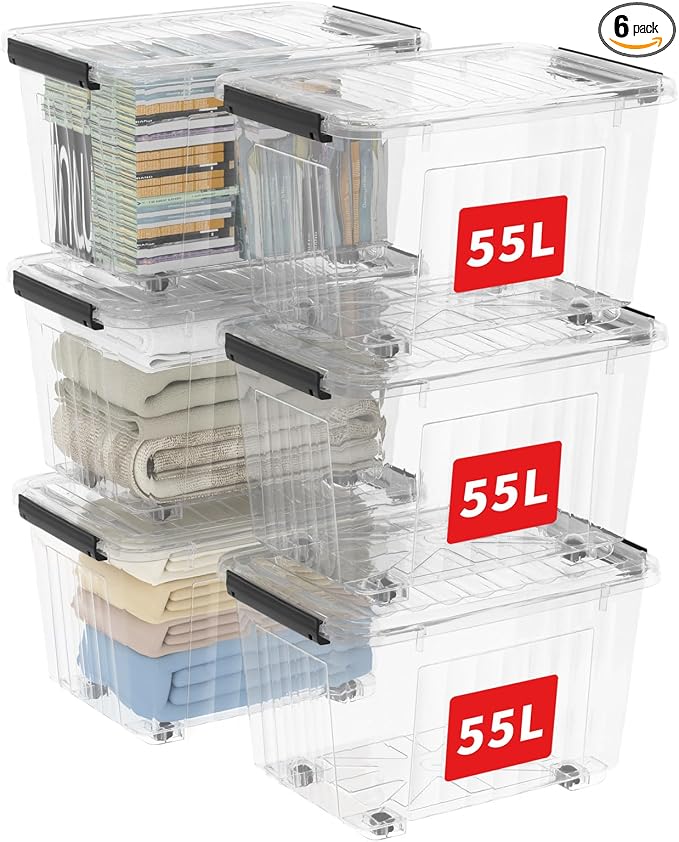 Cetomo 60Qt*6 Plastic Storage Bins, Storage Box, 6 Pack, Organizing Container by Cetomo