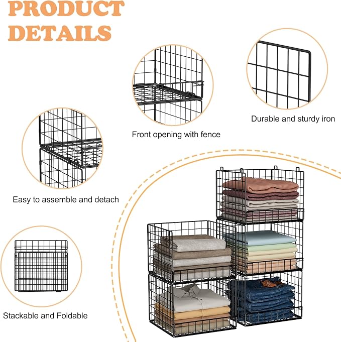 5-Tier Stackable Closet Organizers and Storage Baskets, Closet Shelf Organizer - Image 4