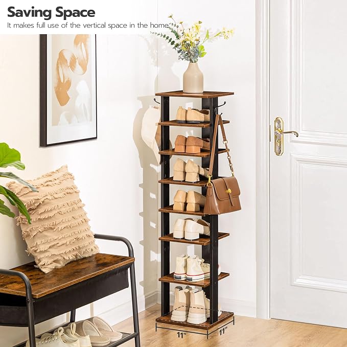 HOOBRO 8 Tiers Vertical Shoe Rack, Wooden Shoe Storage Organizer - Image 4