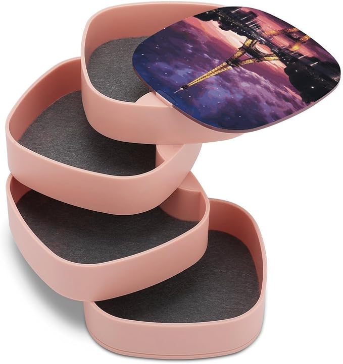 Purple Eiffel Tower Jewelry Box 360°Rotating Storage Boxes Small Travel Earring - Image 7