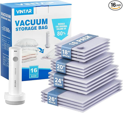 Vacuum Seal Bags for Clothing Travel, VINTAR 16 Pack Vacuum Storage Bags by VINTAR