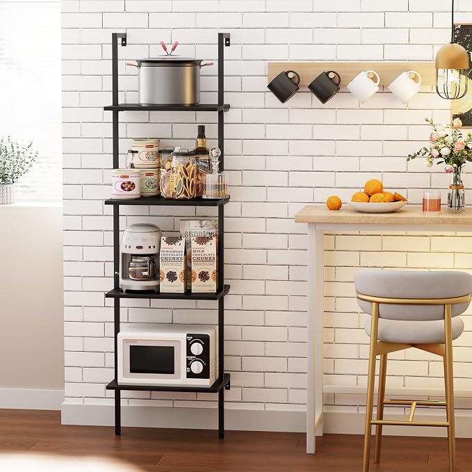 Ladder Shelf 4 Tiers Metal Industrial Bookshelf, Wall Mount Wide Book Case - Image 4