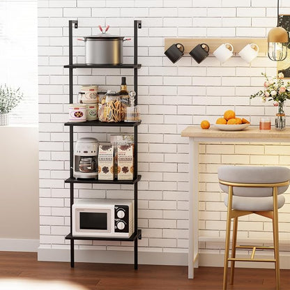 Ladder Shelf 4 Tiers Metal Industrial Bookshelf, Wall Mount Wide Book Case - Image 4