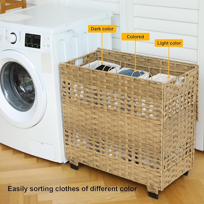 OIAHOMY Laundry Hamper with Lid, 140L Clothes Hamper with 3 Removable Liner Bags - Image 5