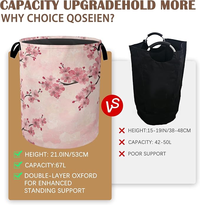 Laundry Hamper, Cherry Blossom Waterproof Oxford Cloth Storage Basket - Image 4