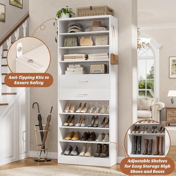 Aheaplus Tall Shoe Cabinet, 10 Tiers Wood Shoe Rack, Vertical Shoe Storage - Image 3