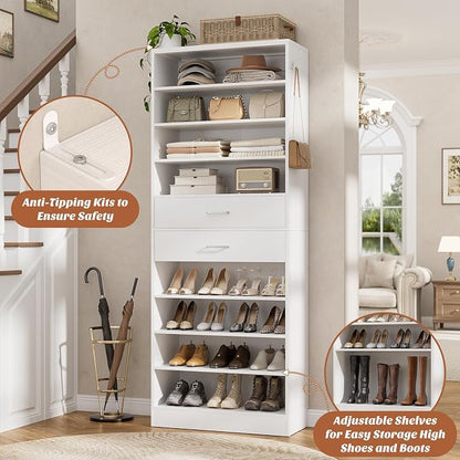 Aheaplus Tall Shoe Cabinet, 10 Tiers Wood Shoe Rack, Vertical Shoe Storage - Image 3