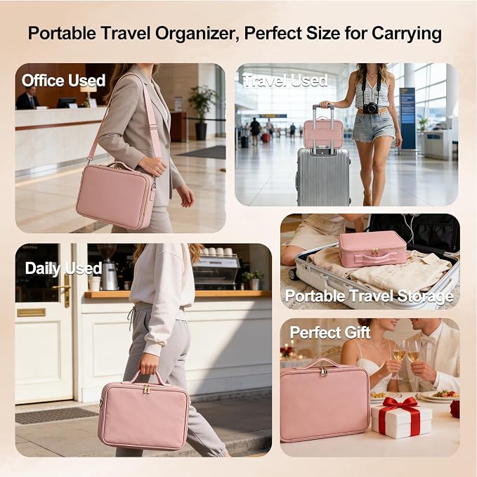 Travel Makeup Bag with Brush Holder, Professional Cosmetic Train Case Organizer - Image 6