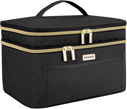 8.8L Double Layer Travel Makeup Bag Women, Large Cosmetic Case, Organizer by BAFAMYE