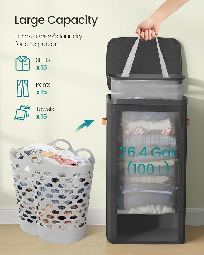 SONGMICS Laundry Basket, 26.4 Gal. Laundry Hamper, Easy Assembly, - Image 4