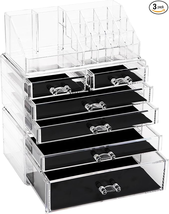 Sea Team 3-Layer Stackable Clear Makeup Organizer by SeaTeam