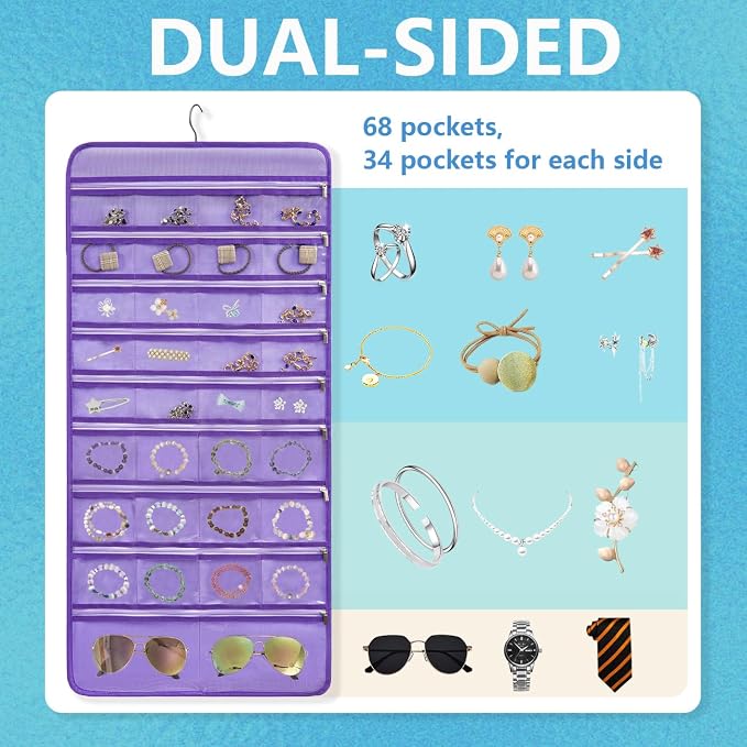 Travel Jewelry Organizer Dual Sided Hanging Earring Holder Bracelet Storage - Image 2