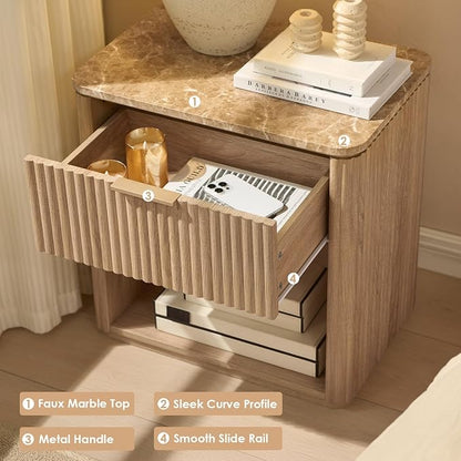 Fluted Nightstand Set of 2, Bedside Table - Image 4