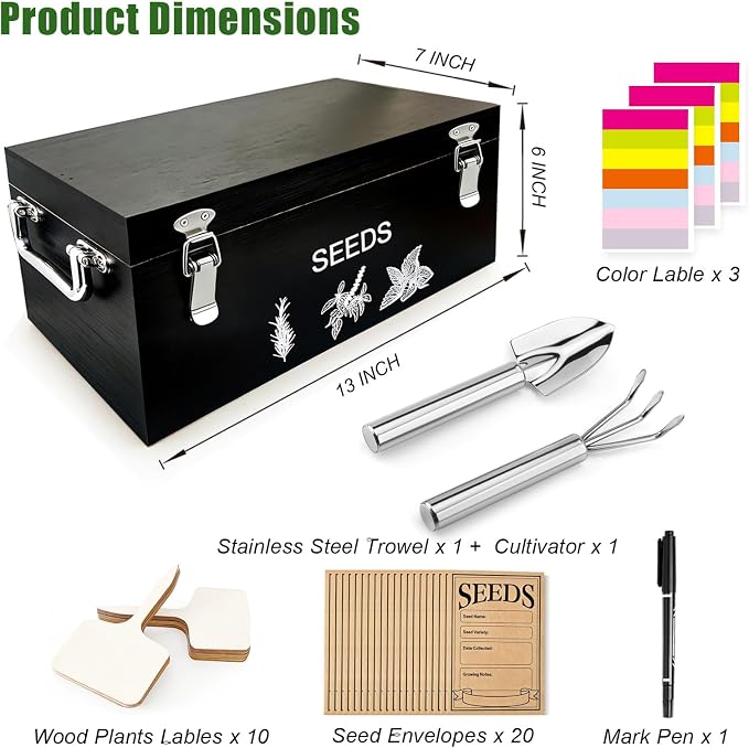 Natural Bamboo Seed Storage Organizer Box – Large Seeds Saver Kit Included - Image 2