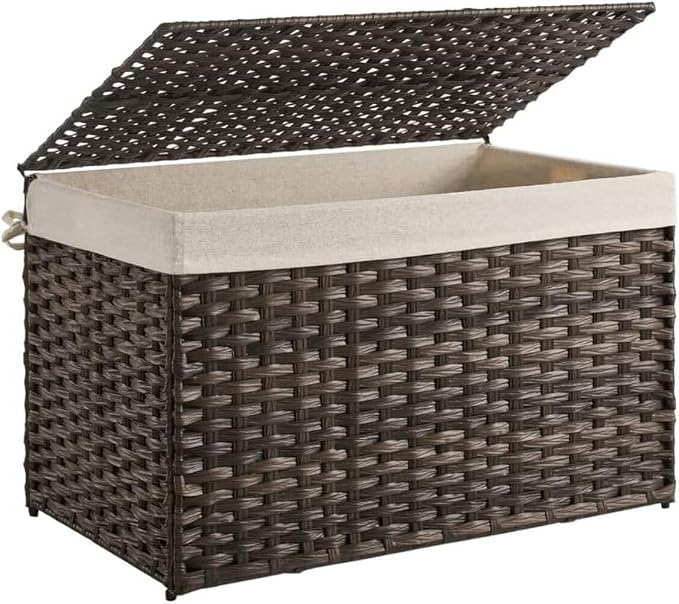 SONGMICS Storage Basket with Lid, Woven Blanket Storage Bin with Handles by SONGMICSbySONGMICSHOME
