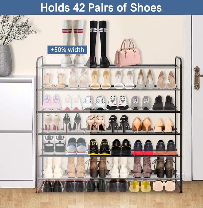KEETDY Large Shoe Rack 6 Tier Organizer Tall Metal Shoe Organizer - Image 3