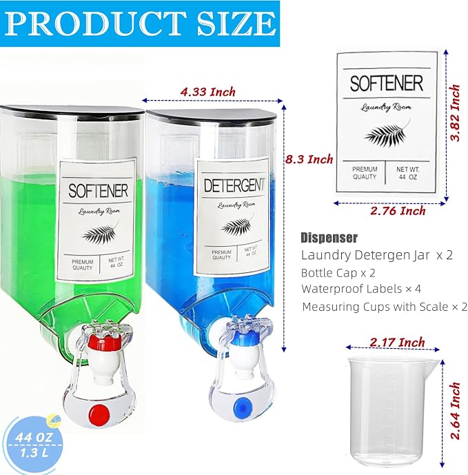 2 PCS Laundry Detergent Dispenser, 44 oz Wall Mounted Laundry Soap Dispenser - Image 3