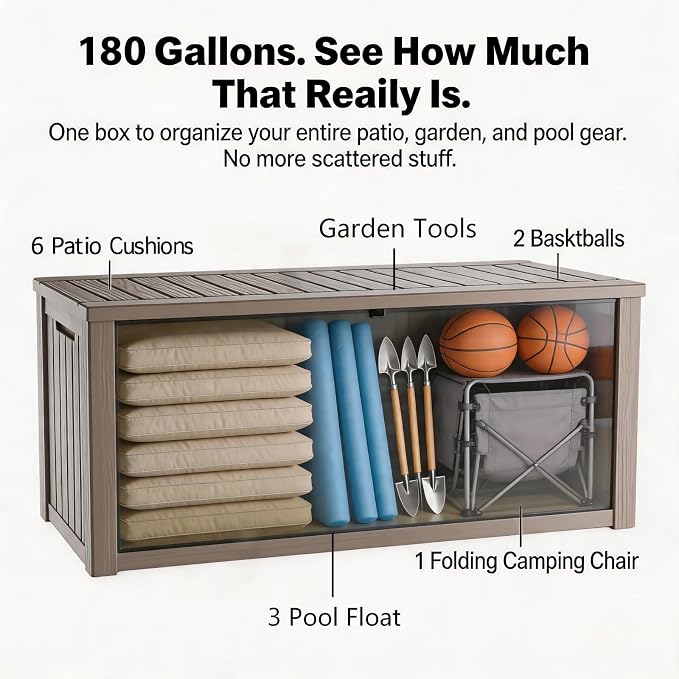 180 Gallon Outdoor Storage Box Waterproof, Large Resin Deck Box - Image 5