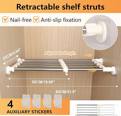BAOYOUNI Closet Tension Shelf Rod Heavy Duty Wardrobe Organizer Adjustable - Image 3