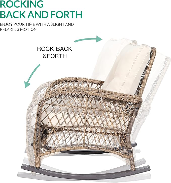 VIVIJASON 3-Piece Outdoor Conversation Bistro Set, Patio Wicker Rocking Chairs - Image 2
