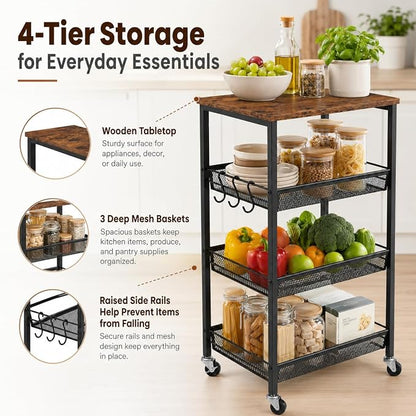 Homleke 4-Tier Rolling Kitchen Storage Cart, Utility Cart - Image 2