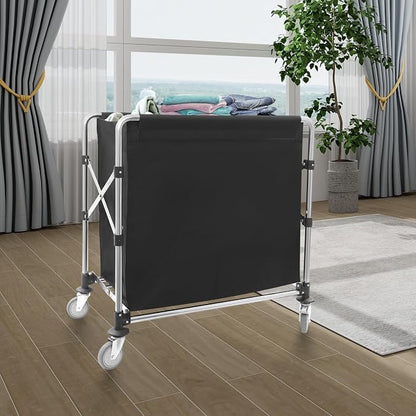 Commercial Laundry Cart with Wheels, Folding Laundry Hamper Cart, Heavy Duty - Image 6