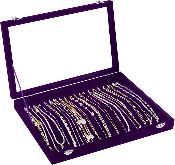 Jenseits Necklace Holder Jewelry Organizer Box, Dustproof Velvet Necklace Tray by Jenseits
