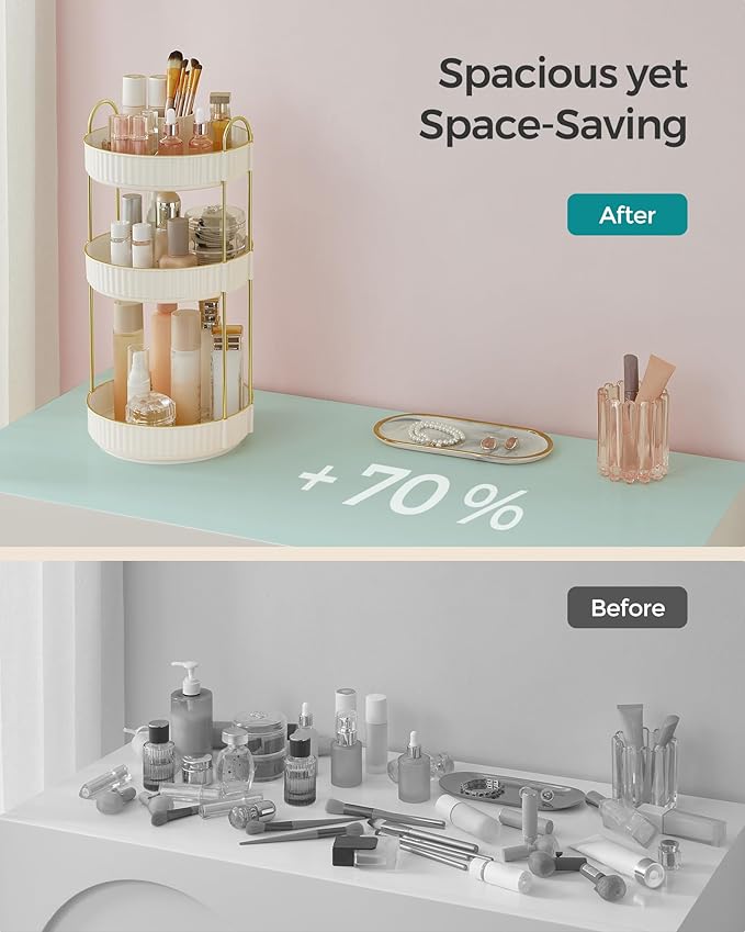 SONGMICS Makeup Organizer, 3-Tier Round Rotating Skincare Organizer Countertop - Image 6