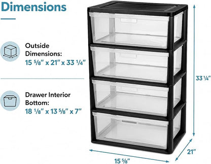 Wide 4 Drawer Plastic Storage Tower Organizer Clear Bins Bedroom | Removable - Image 2