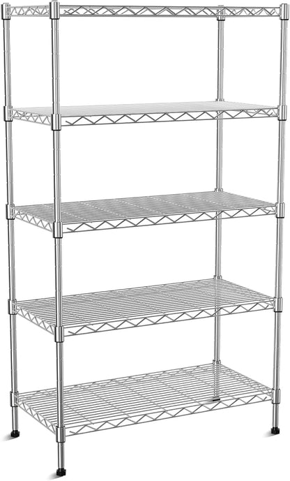 5-Tier Heavy Duty Metal Shelf, Chrome Wire Shelving Unit 35"Wx18Dx71H | Height by Vanzbon