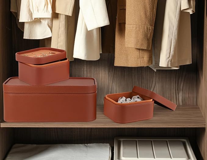 HofferRuffer Faux Leather Decorative Storage Boxes, Dust proof Storage Shelf - Image 5