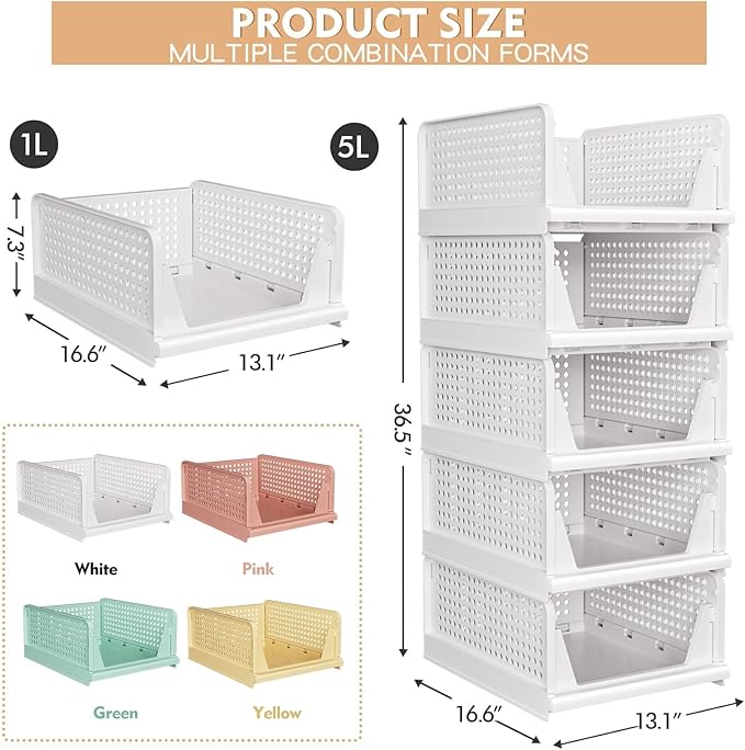 5 Pack Stackable Closet Storage Basket - Image 4