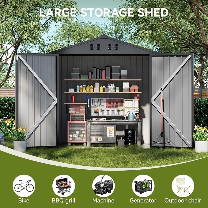 COMHOMA Shed Outdoor Storage Shed Metal, Lockable Doors Tool Sheds - Image 5