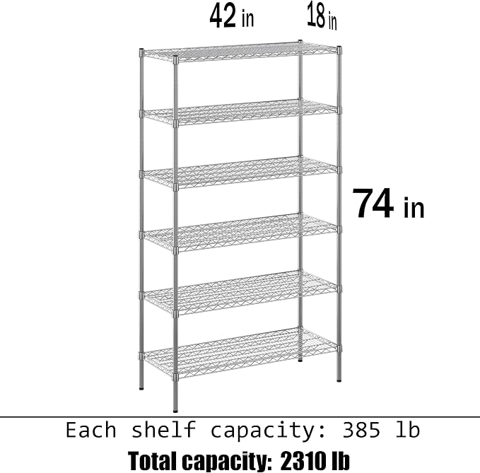 18" Deep x 42" Wide x 74" Height Wire Shelving Kit | 6-Tier | NSF Commercial - Image 3