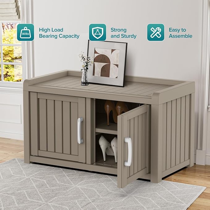 ROJIK Shoe Cabinet Storage Bench Indoor Outdoor, Waterproof UV-Resistant Resin - Image 7