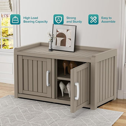 ROJIK Shoe Cabinet Storage Bench Indoor Outdoor, Waterproof UV-Resistant Resin - Image 7