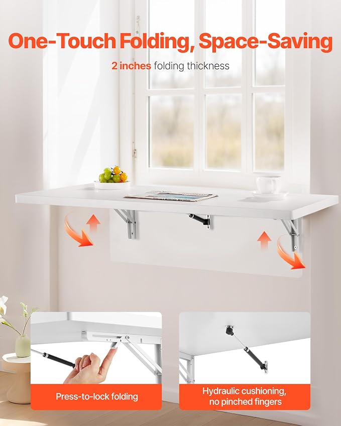 VEVOR Wall Mounted Folding Table, 39.4 x 19.7 inches Wall Mount Table, Floating - Image 4