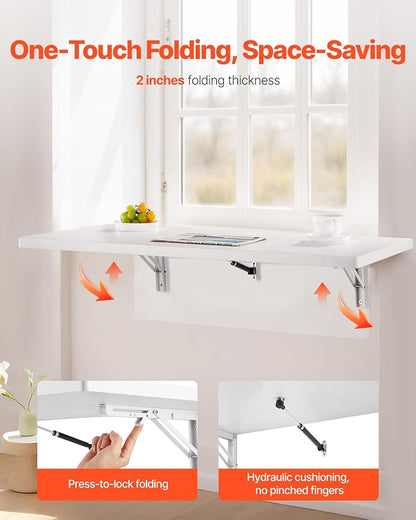 VEVOR Wall Mounted Folding Table, 39.4 x 19.7 inches Wall Mount Table, Floating - Image 4