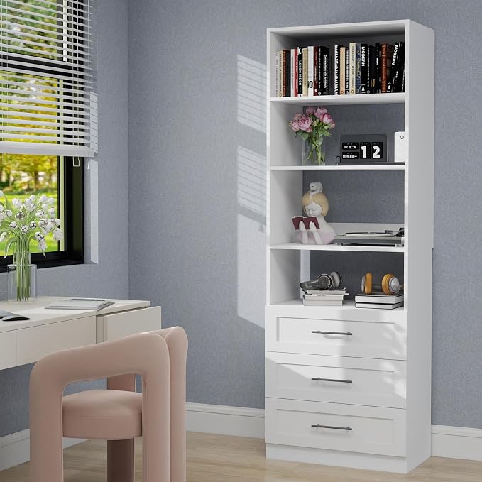 Closet System with 3 Drawers and Shelves, secilix 81" Wood Closet Organizer - Image 7