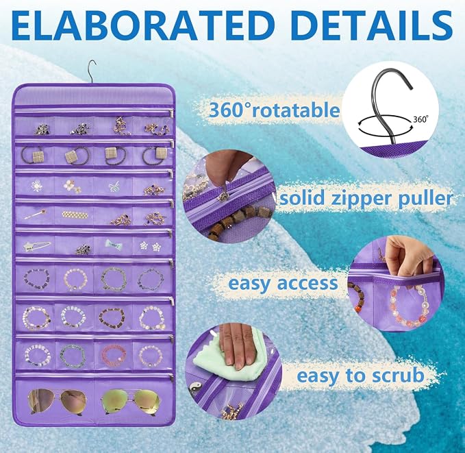 Travel Jewelry Organizer Dual Sided Hanging Earring Holder Bracelet Storage - Image 3