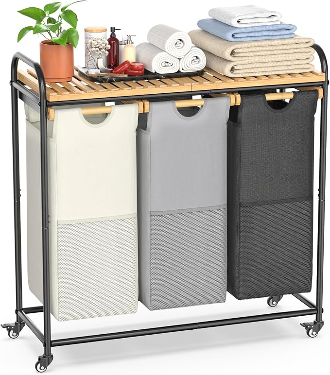Laundry Hampers 3 Section, Laundry Sorter by BAMBOOHOMIE