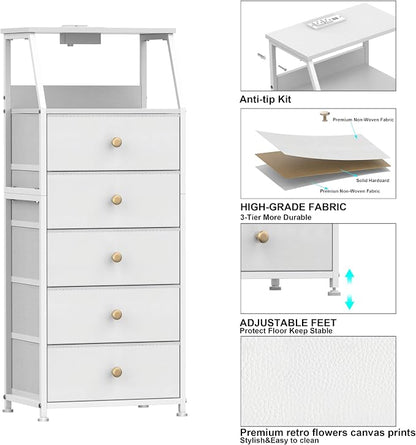 Tohomeor Dresser with Fabric Drawers Nightstand with 2 Tier Shelf Storage Tower - Image 6