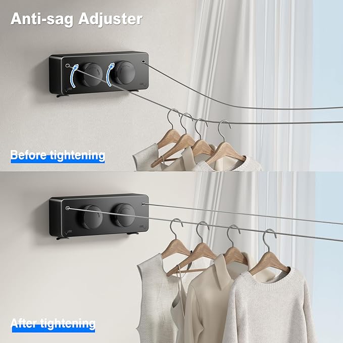 Retractable Clothesline Indoor, Non-Sagging Twin Clothes Line Retracting - Image 4