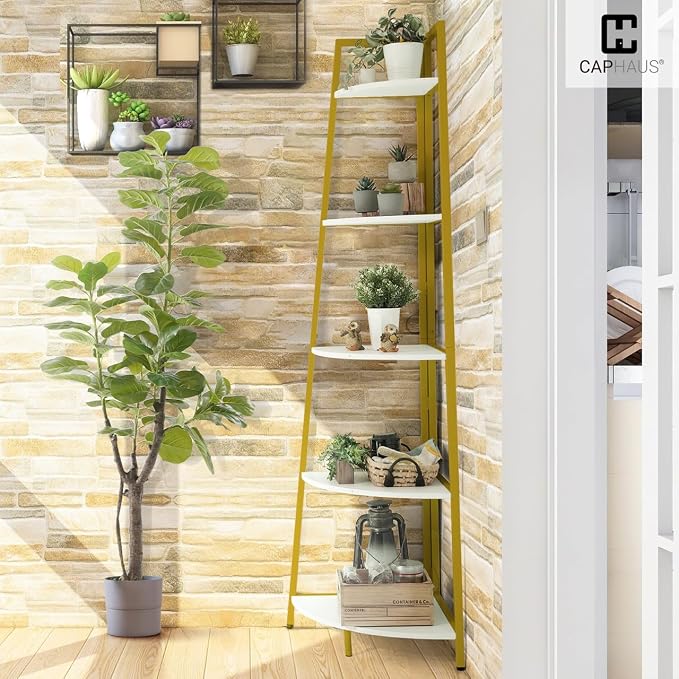 CAPHAUS 5-Tier Corner Shelf Stand, Tall Display Shelves, Ladder Corner Wood - Image 8