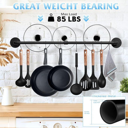 38.5 inch Pot Rack Wall Mounted Detachable Pan Rack Organizer Industrial Pipe - Image 5