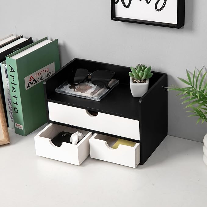 Rustic Distressed white 3-Tier Wood Desk Organizer - Image 2