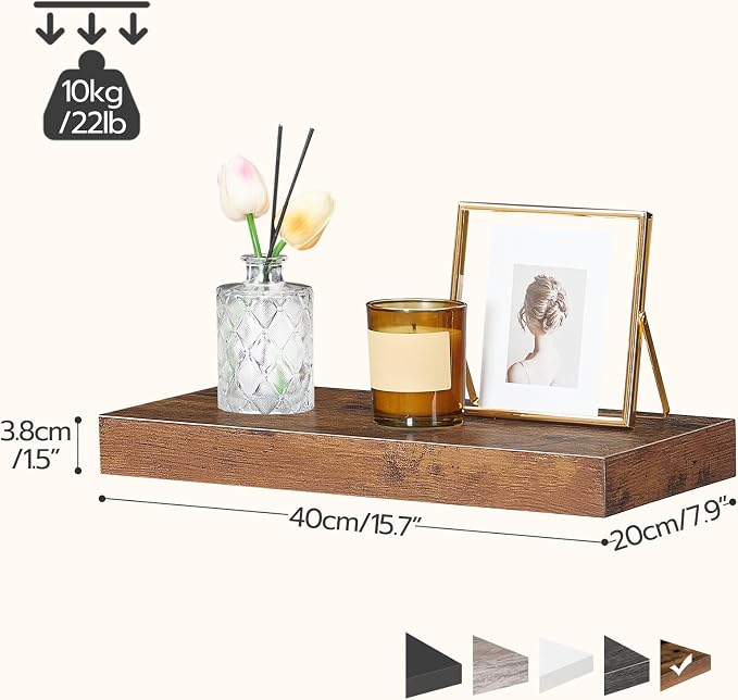 HOOBRO Floating Shelves for Wall, Wall Mounted Shelf Set of 2, 15.7" Hanging - Image 3