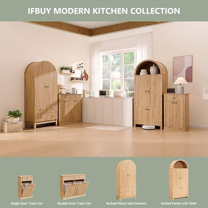 Modern Tilt-Out Laundry Hamper Cabinet, 10 Gallon Fluted Trash Can Cabinet - Image 6