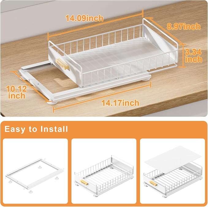 Under Sink Organizer, Single Tier Metal Pull Out Sliding Drawer Shelf - Image 4