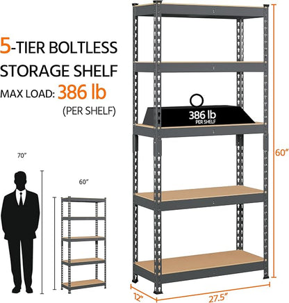 Topeakmart 5-Tier Utility Shelves, Metal Storage Shelves, Adjustable Shelving - Image 3